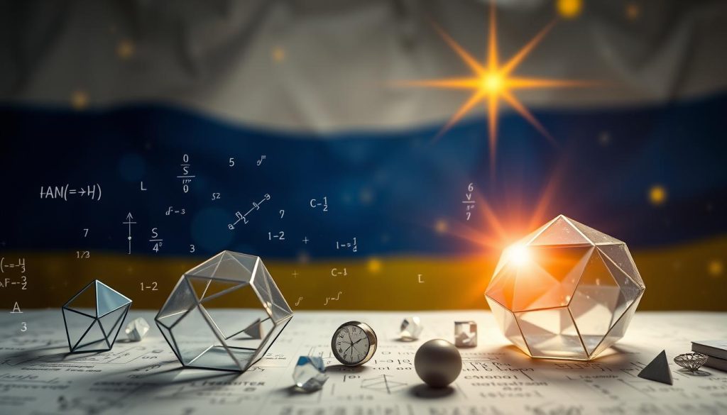 A captivating tableau of mathematical elegance and success, set against a backdrop of Ukrainian pride. In the foreground, a harmonious interplay of geometric shapes and formulas, evocative of the intricate strategies and calculations underlying triumph. The middle ground features a muted palette of national colors, hinting at the Ukrainian context. Celestial light sources cast a warm, inviting glow, symbolizing the illumination of intellect and achievement. The composition exudes a sense of purpose, determination, and the powerful synergy between mathematics and personal/professional growth. An image that seamlessly merges concepts of academic rigor, national identity, and the pursuit of success.