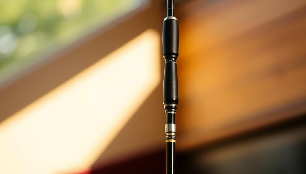 A well-crafted feeder fishing rod stands tall, its sleek, modern design exuding a sense of precision and power. The rod's construction showcases a seamless blend of high-quality materials, with a graphite or carbon fiber blank that offers exceptional strength and sensitivity. Intricate reel seat details and meticulously aligned guides demonstrate the rod's attention to craftsmanship. The rod's length, power, and action are carefully chosen to accommodate the specific needs of feeder fishing, allowing for effortless casting and precise control over the presentation of the bait. Warm, natural lighting illuminates the rod's elegant silhouette, creating an inviting and professional atmosphere that reflects the expertise and care required to select the perfect feeder fishing companion.