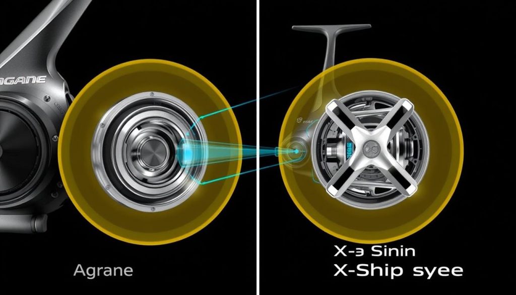 Изображение привода HAGANE Gear и системы X-Ship в катушках Shimano