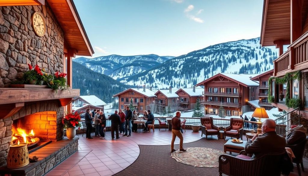 A cozy, alpine-style hotel nestled in the picturesque Dragobrat valley, featuring warm wood accents, stone facades, and panoramic mountain views. Guests gather by the crackling fireplace in the inviting lobby, while outside, snow-capped peaks tower above the charming village. The hotel's well-appointed rooms offer modern comforts and amenities, perfect for après-ski relaxation. Capture the serene, picturesque atmosphere of Dragobrat and the welcoming ambiance of a top-rated hotel, showcasing the ideal accommodation for your winter getaway.