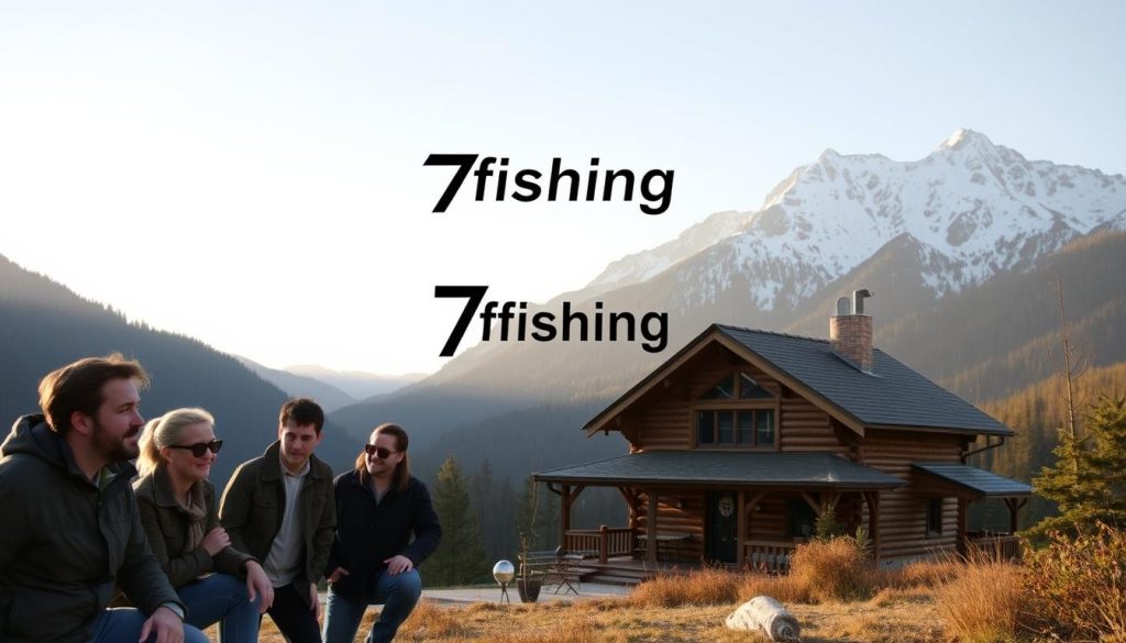 A scenic vista of the Carpathian mountains, with the cast of the popular TV comedy show "95 Квартал" enjoying a relaxing retreat. In the foreground, the actors are captured in candid moments, their casual attire and playful interactions conveying a sense of laid-back camaraderie. The middle ground features a cozy mountain lodge, its warm wooden tones and rustic charm blending seamlessly with the rugged terrain. In the background, the majestic Carpathian peaks rise, their snow-capped summits bathed in golden sunlight. The 7fishing brand logo is subtly incorporated, adding a touch of authenticity to the scene. The overall mood is one of tranquility and adventure, reflecting the article's focus on the cast's Carpathian getaway.