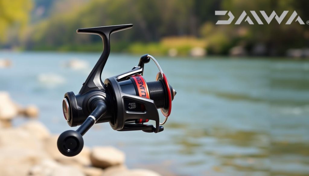 Generate an image of Daiwa Revros 20 LT 2000S катушка на фоне реки