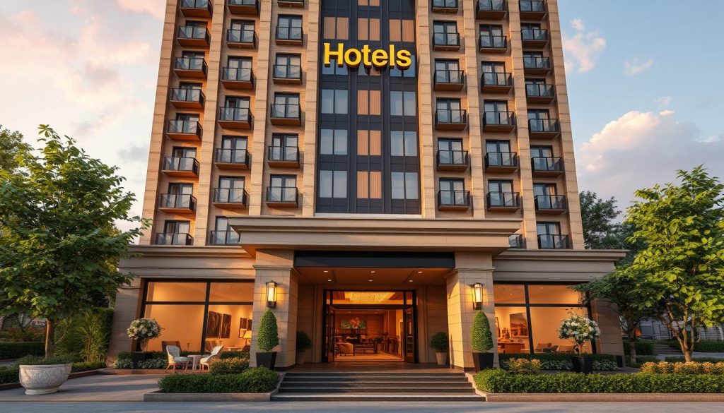 Generate an image of the hotel's exterior or main lobby.