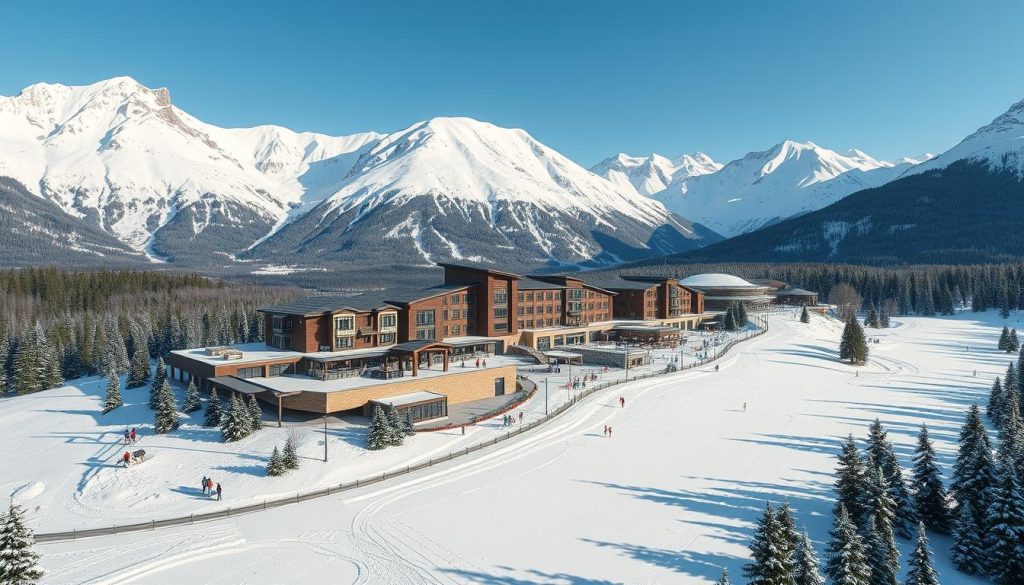 Imagine a ski resort with modern infrastructure and beautiful landscapes.
