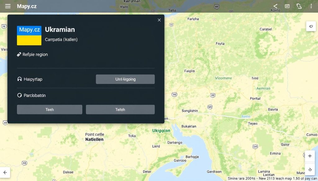Изображение интерфейса приложения Mapy.cz с украинским интерфейсом, отображающим карту Карпатского региона.