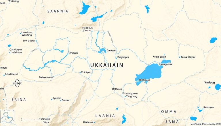 Карта основних водойм України з позначенням річок Дніпро, Дунай, Десна та озер Синевир, Ялпуг