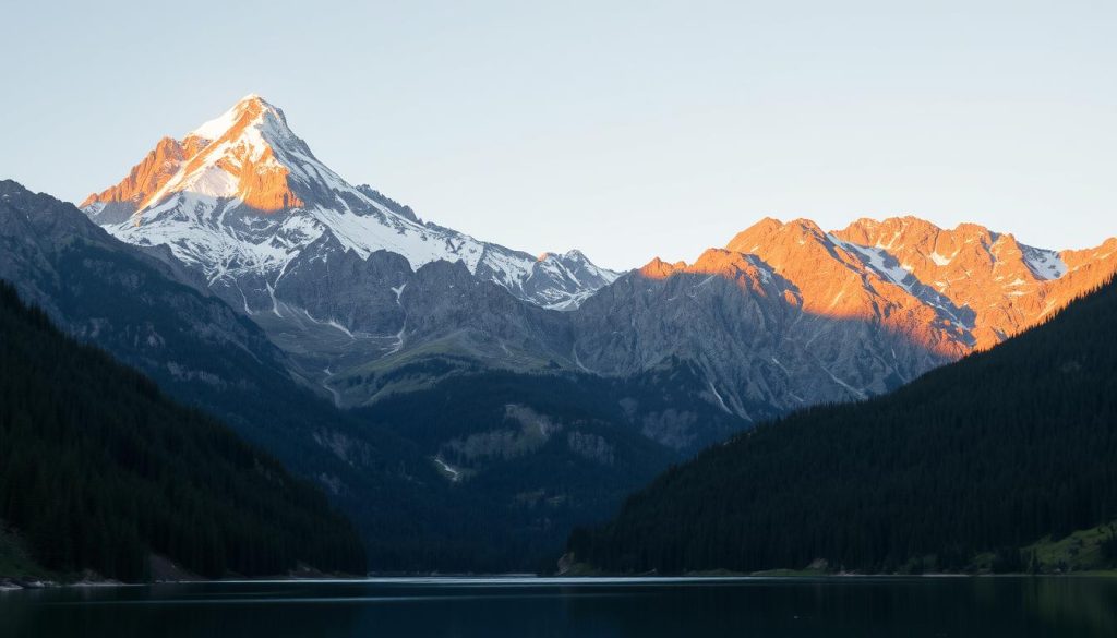 Majestic mountain vista, towering peak in the distance, its snow-capped summit glistening in the golden light of the setting sun. Rugged, forested slopes lead up to the mountain's base, a tranquil alpine lake reflecting the dramatic landscape. A serene, peaceful atmosphere pervades the scene, inviting the viewer to pause and take in the stunning natural beauty. Captured with a wide-angle lens, this image conveys a sense of grandeur and awe, perfectly capturing the essence of the Bukovel region and its picturesque mountain vistas. Majestic mountain vista, towering peak in the distance, its snow-capped summit glistening in the golden light of the setting sun. Rugged, forested slopes lead up to the mountain's base, a tranquil alpine lake reflecting the dramatic landscape. A serene, peaceful atmosphere pervades the scene, inviting the viewer to pause and take in the stunning natural beauty. Captured with a wide-angle lens, this image conveys a sense of grandeur and awe, perfectly capturing the essence of the Bukovel region and its picturesque mountain vistas.