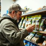Рыбак выбирает прикормку для рыбалки