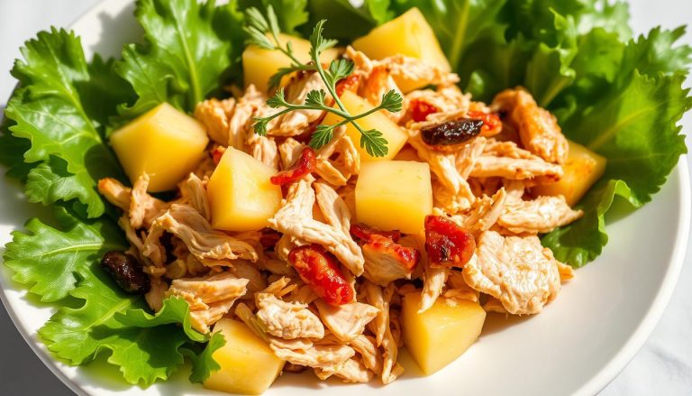 салат с копченой курицей и ананасами