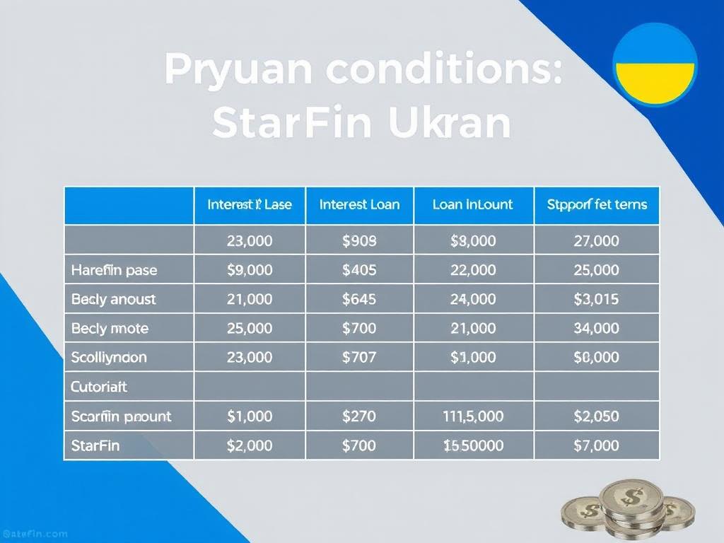Умови кредитування МФО StarFin Україна - таблиця з відсотковими ставками та сумами