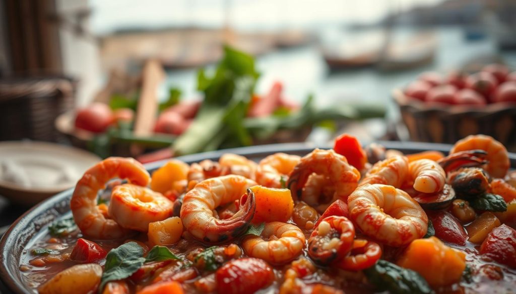 A delectable seafood ragout, simmered to perfection with tender octopus, succulent shrimp, and a medley of other briny delights. The foreground showcases the rich, fragrant stew, its surface glistening with a drizzle of olive oil. In the middle ground, a selection of fresh, vibrant vegetables add depth and texture, while the background depicts a rustic coastal setting, hinting at the origins of these prized ingredients. Warm, earthy tones pervade the scene, creating a cozy, inviting atmosphere. Masterfully captured with a shallow depth of field, the image exudes an air of culinary artistry. Courtesy of 7fishing.com.ua.