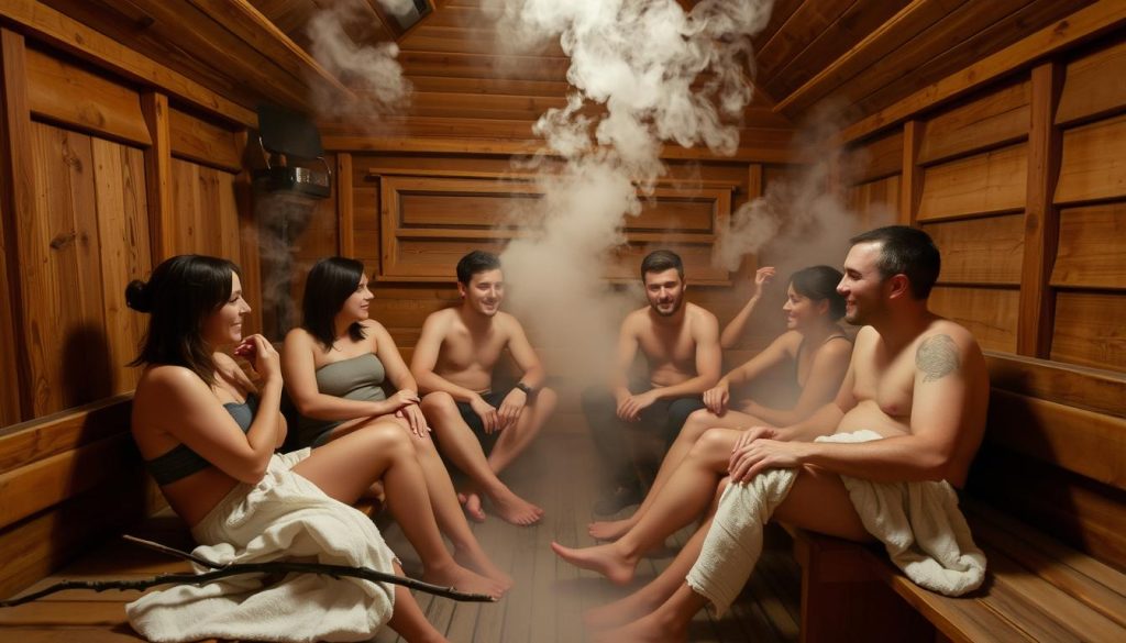 Изображение русской бани с друзьями