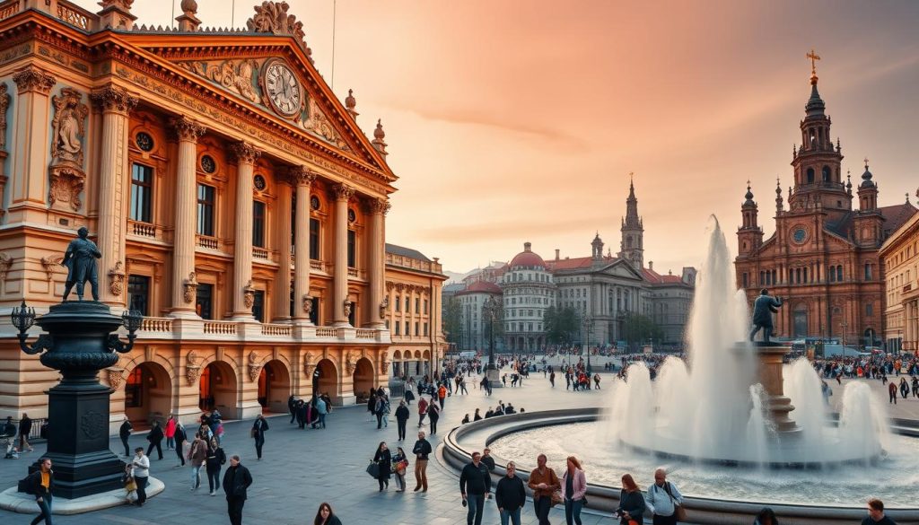 A bustling city square in Lviv, Ukraine, filled with vibrant cultural landmarks. In the foreground, the ornate facade of the Lviv Opera House stands tall, its intricate architecture bathed in warm, golden light. In the middle ground, people stroll through the square, admiring the beautiful fountains and statues that dot the area. In the background, the imposing towers of historic churches and museums rise up, creating a stunning skyline. The atmosphere is one of awe and wonder, as visitors immerse themselves in the rich cultural heritage of this Ukrainian gem. 7fishing.com.ua A bustling city square in Lviv, Ukraine, filled with vibrant cultural landmarks. In the foreground, the ornate facade of the Lviv Opera House stands tall, its intricate architecture bathed in warm, golden light. In the middle ground, people stroll through the square, admiring the beautiful fountains and statues that dot the area. In the background, the imposing towers of historic churches and museums rise up, creating a stunning skyline. The atmosphere is one of awe and wonder, as visitors immerse themselves in the rich cultural heritage of this Ukrainian gem. 7fishing.com.ua