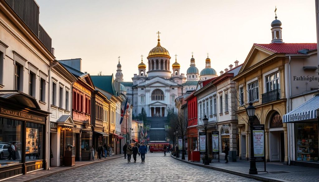 a grand ensemble of iconic museums in Kiev, Ukraine, set against a backdrop of historical architecture and vibrant cityscapes. In the foreground, the Andriyivskyy Descent leads visitors through a charming cobblestone street, lined with art galleries and craft shops. The middle ground features the majestic St. Sophia's Cathedral, its golden domes shimmering in the warm sunlight. In the distance, the silhouettes of the Kyiv Pechersk Lavra and the National Opera House stand tall, representing the city's rich cultural heritage. The scene is captured with a wide-angle lens, creating a panoramic view that showcases the diversity and grandeur of Kiev's museums and cultural landmarks. 7fishing.com.ua
