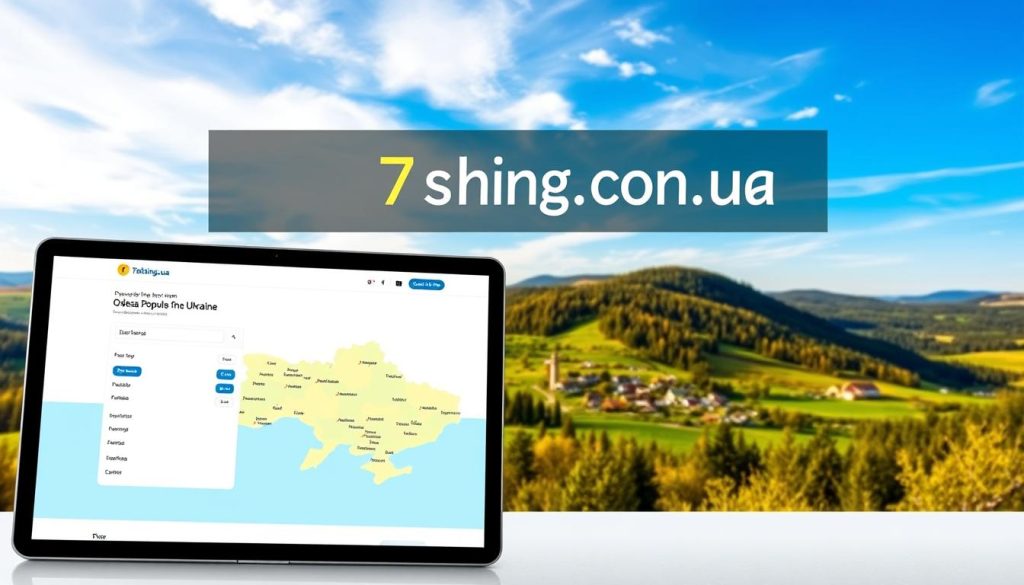 A modern, sleek website interface showcasing a user-friendly online bus tour booking system. Set against a vibrant, quintessentially Ukrainian landscape, the design seamlessly integrates the "7fishing.com.ua" brand. In the foreground, a tablet or laptop displays a clean, responsive booking platform, inviting users to easily browse and reserve bus tours from Odessa. The middle ground features a stylized map highlighting popular destinations across Ukraine. In the background, a panoramic view captures the country's stunning natural beauty - rolling hills, lush forests, and picturesque villages. The overall atmosphere conveys a sense of convenience, accessibility, and the excitement of exploring Ukraine by bus.