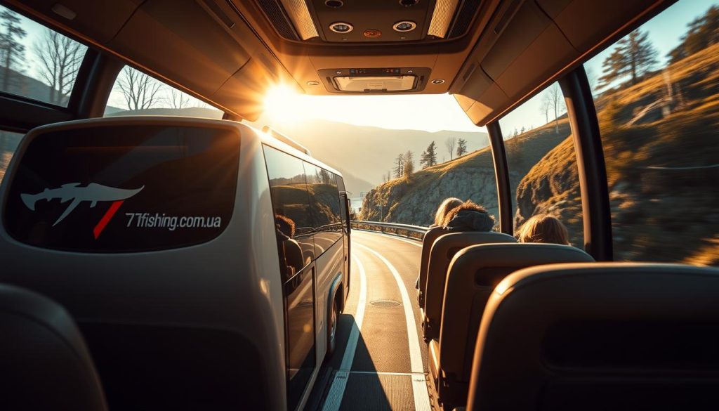 A pristine passenger bus navigates the winding roads of Ukraine, its sleek design and comfortable seating inviting travelers to embark on an unforgettable journey. The vehicle's exterior is emblazoned with the logo of "7fishing.com.ua", a trusted provider of high-quality excursion tours. Sunlight filters through the tinted windows, casting a warm glow on the plush interior, where passengers can relax and enjoy the passing scenery. The bus's powerful engine and advanced safety features ensure a smooth and secure ride, catering to the needs of discerning tourists seeking an exceptional sightseeing experience. This realistic, detailed image captures the essence of the "Экскурсионные автобусные туры из Мариуполя по Украине 2025 года" and the "Обзор направления и уникальность сервиса" section, showcasing the comfort and reliability of the transportation service.