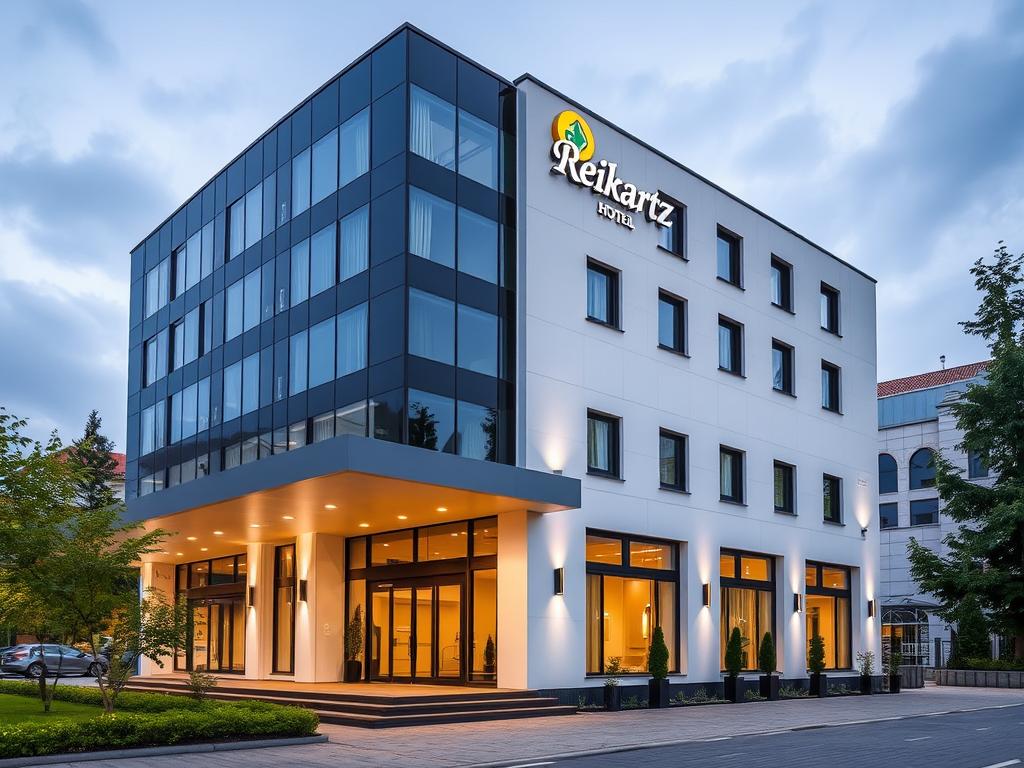 Фасад готелю Reikartz у місті Почаїв