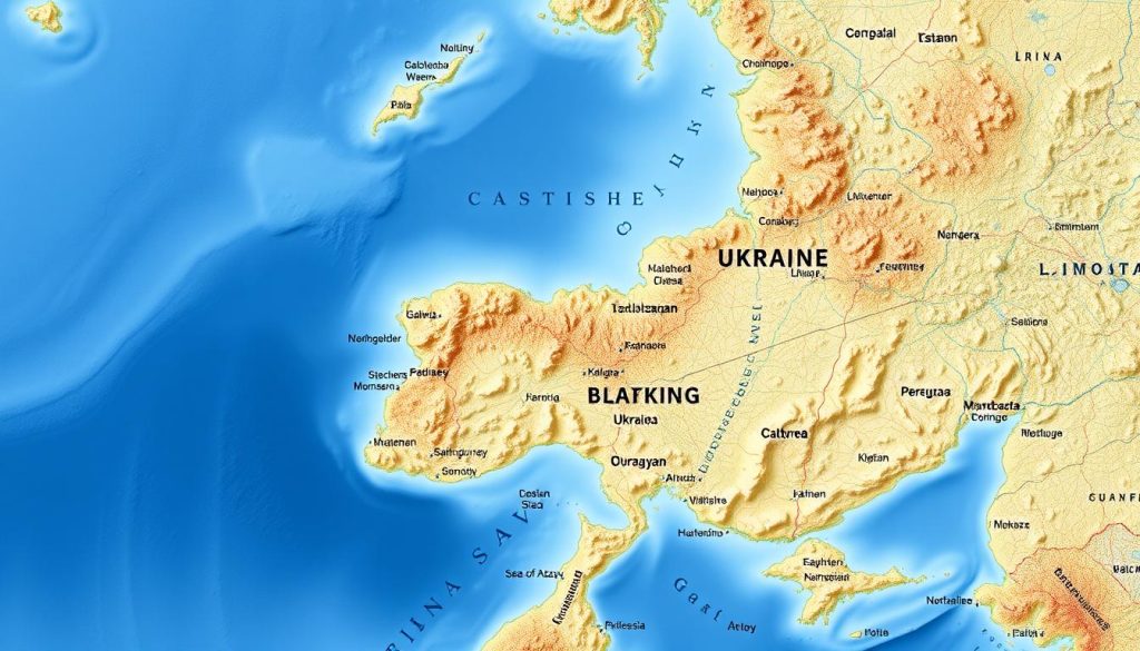 Карта морів України з позначенням Чорного та Азовського морів
