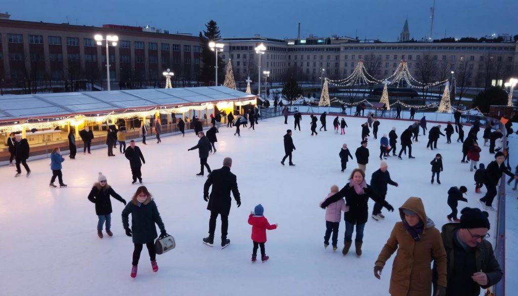 Каток в центре Винницы зимой