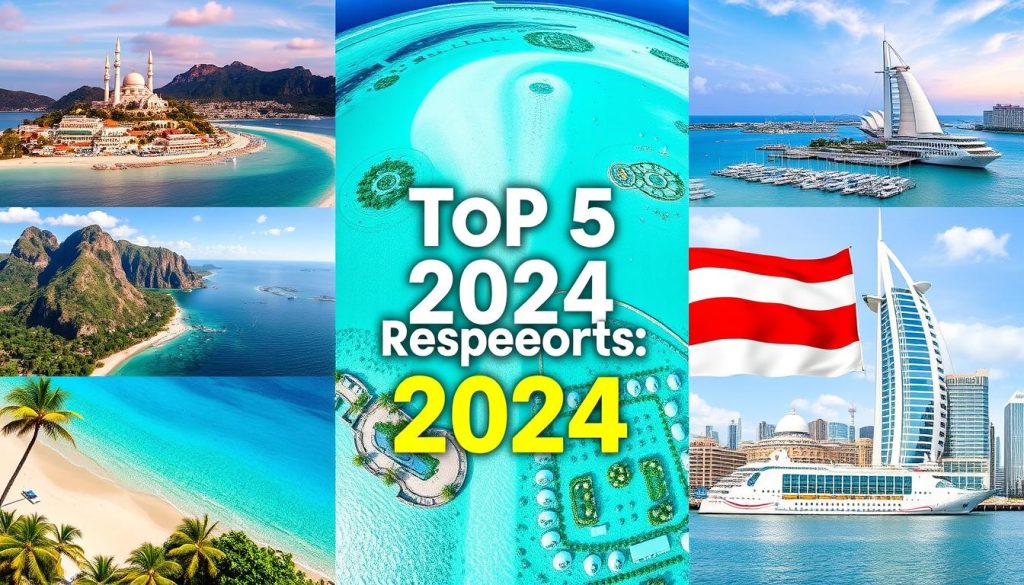 Коллаж из пяти лучших морских курортов 2024 года