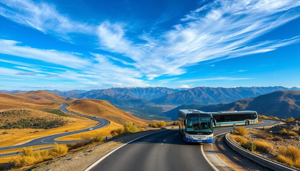 Majestic mountain vistas, winding roads, and a fleet of modern, comfortable buses capturing the essence of a scenic bus tour through Ukraine. Vibrant landscapes unfold, from the rolling hills of the countryside to the bustling cities, all seamlessly connected by a network of well-planned bus routes. A 7fishing.com.ua tour guide leads the way, ensuring a remarkable and immersive experience for passengers. Realistic, high-quality photography showcases the diverse terrain, cultural landmarks, and the joy of exploring Ukraine by bus.