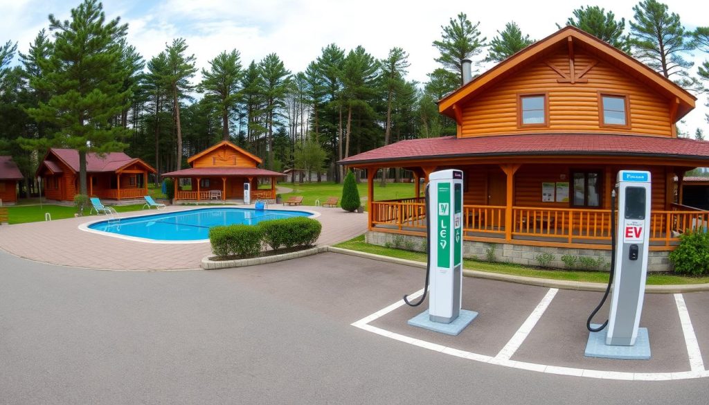 Панорама базы отдыха Soich Park с зарядной станцией для электромобилей в Харьковской области