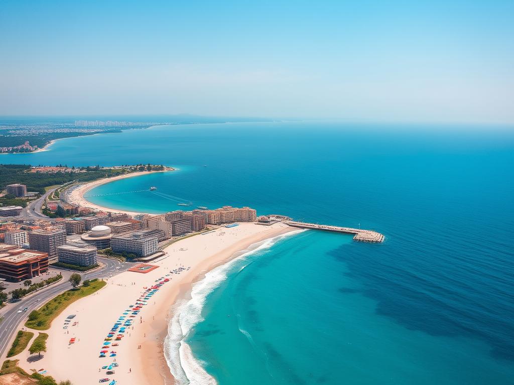 Панорама Чорного моря в Україні з пляжем та відпочиваючими
