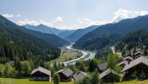 Панорама города Яремче с видом на горы и реку Прут