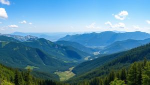 Панорама Карпатских гор с видом на горные вершины и зеленые долины, тур в Карпаты