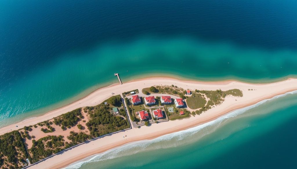 Панорама курортного посёлка Лагуна Грибовка с высоты птичьего полёта