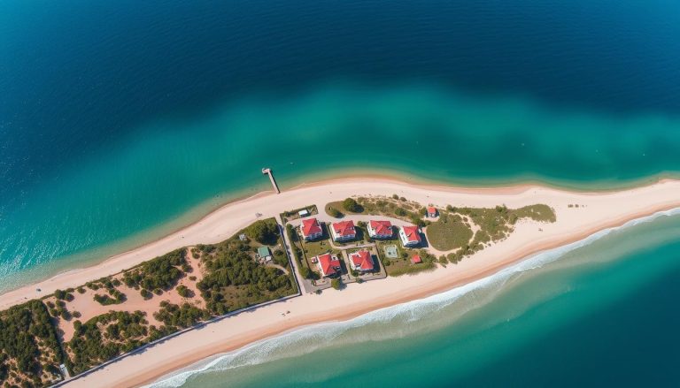 Панорама курортного посёлка Лагуна Грибовка с высоты птичьего полёта