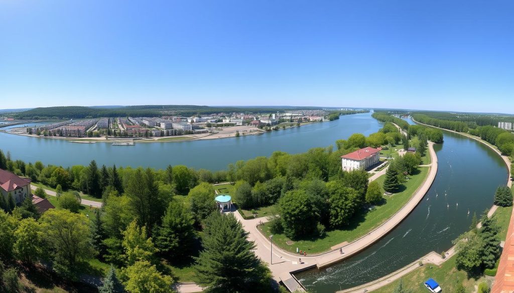 Панорама курорту Миргород з видом на річку Хорол та санаторну зону
