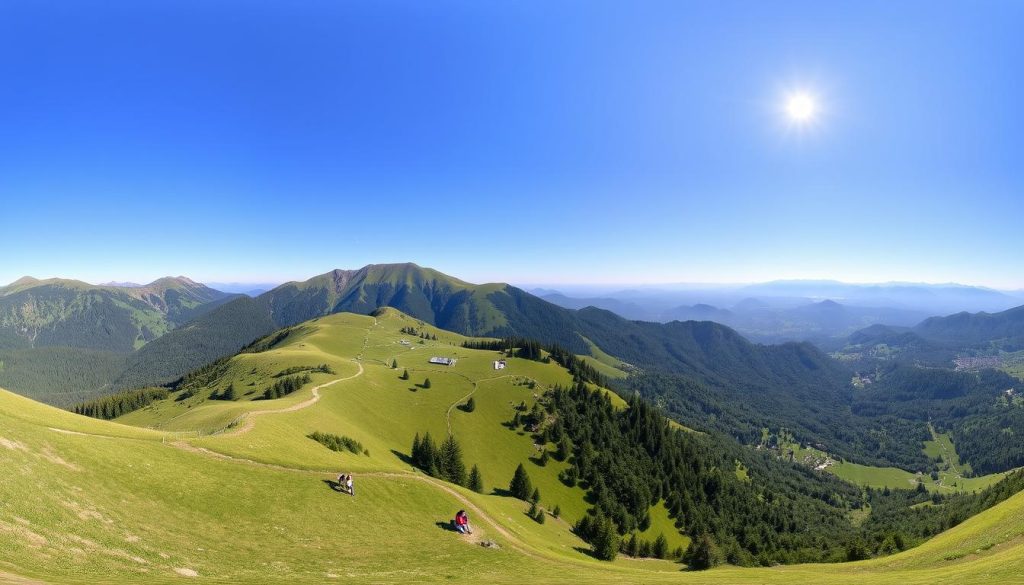 Панорама летнего Драгобрата с зелеными склонами и горными тропами