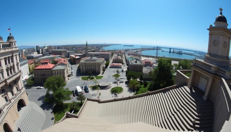 Панорама Одессы с видом на Приморский бульвар и порт