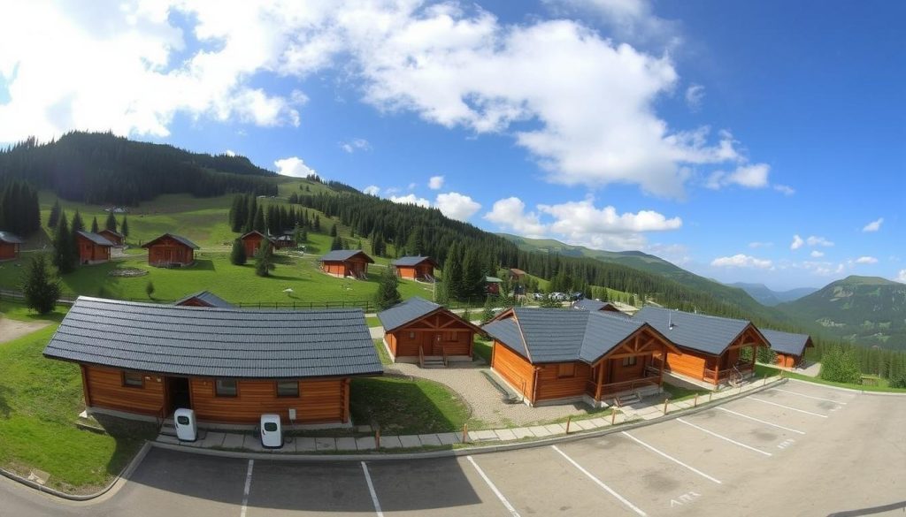 Панорамний вид на еко-курорт Ізки із зарядними станціями для електромобілів