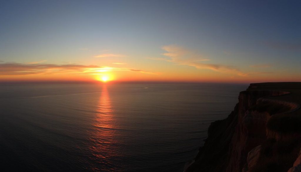 Панорамный вид на закат над морем в Санжейке