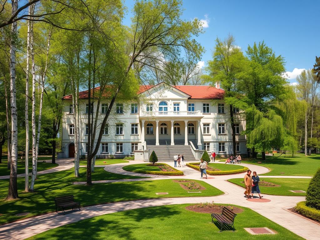 Санаторій «Березовий Гай» - головний корпус та березовий гай для відпочинку у Миргороді