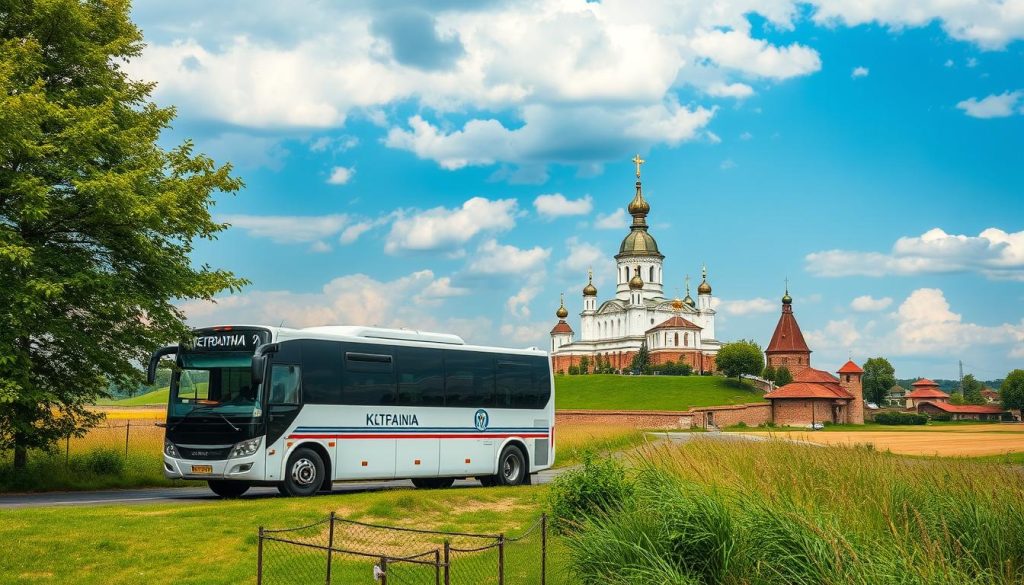 Широкий автобус с комфортабельными сиденьями останавливается на фоне живописного пейзажа Украины: виднеются древние замки, купола церквей и зеленые холмы. Пассажиры, собравшиеся для захватывающей экскурсии, с нетерпением ждут, чтобы отправиться в путешествие по историческим местам. Высокое качество съемки в стиле реалистичных фото с фирменным логотипом 7fishing.com.ua.