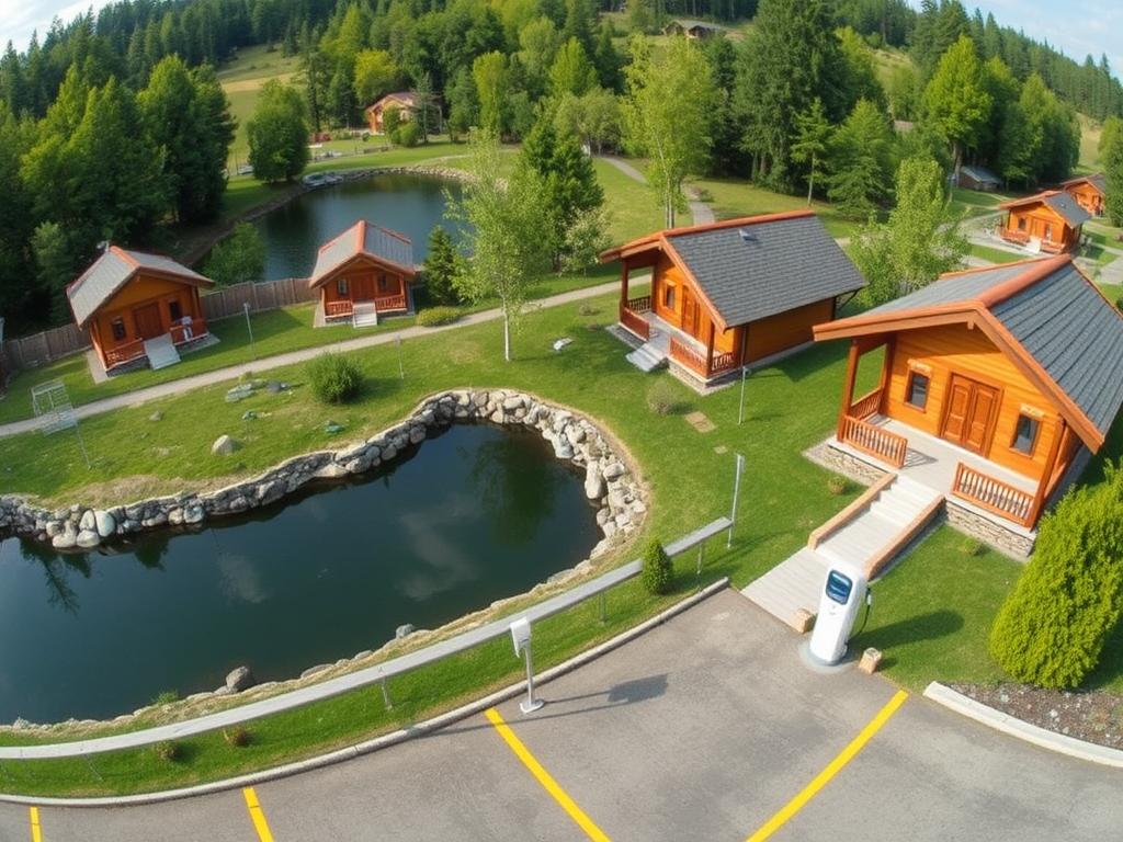 Територія бази відпочинку Карпатський Оазис із зарядною станцією для електромобілів