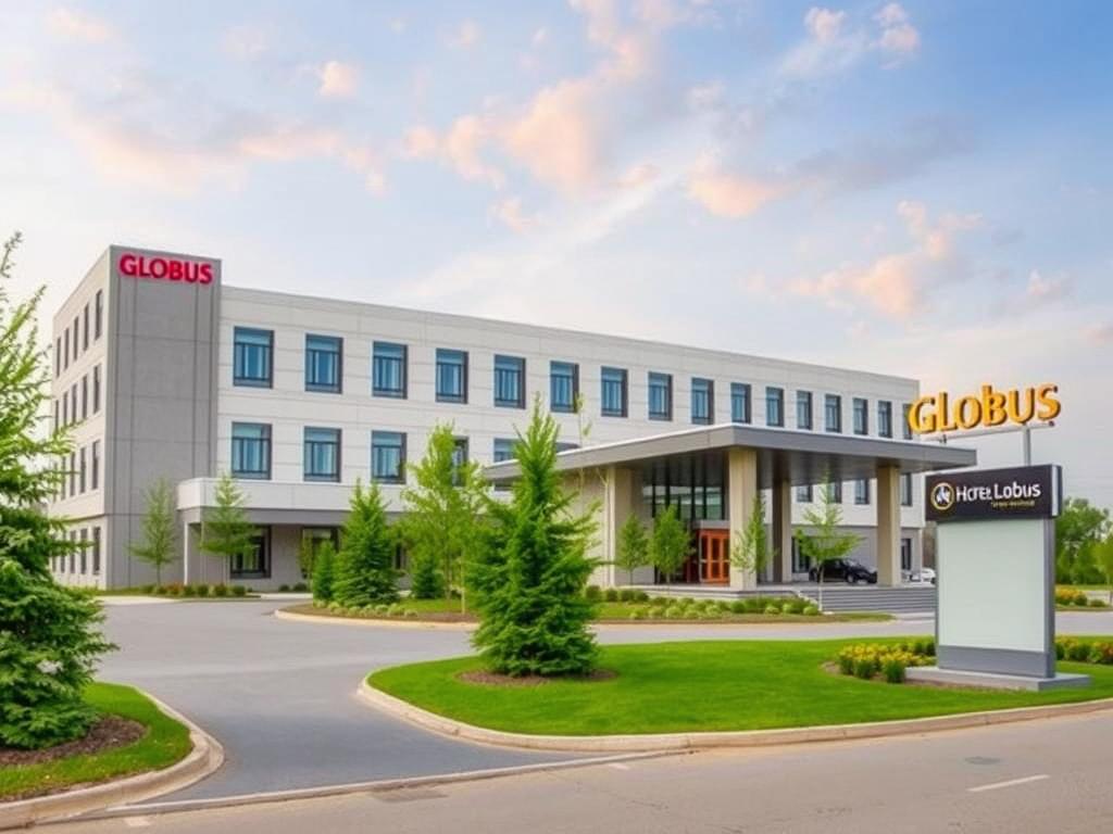 Територія готельного комплексу Глобус з основною будівлею