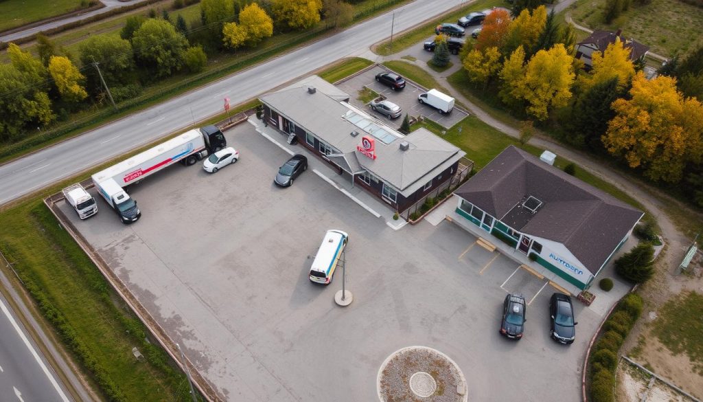 Територія мотелю Автостоп з парковкою для вантажівок та легкових автомобілів