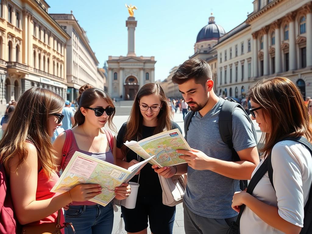 Туристы с картой города в центре Винницы