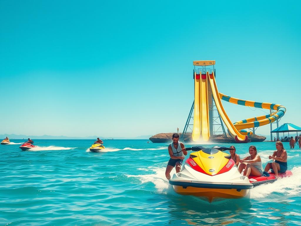 Водные развлечения на пляже Лагуны Грибовка