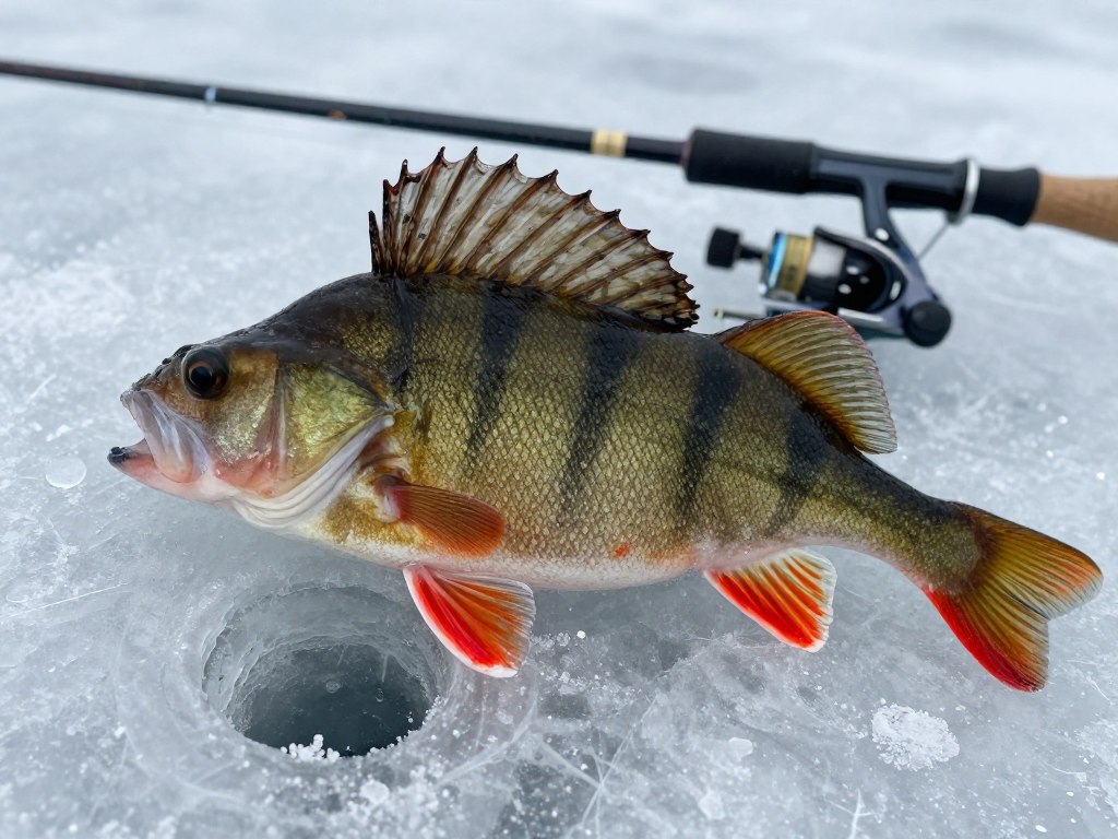European perch caught while winter fishing on the Kyiv Sea