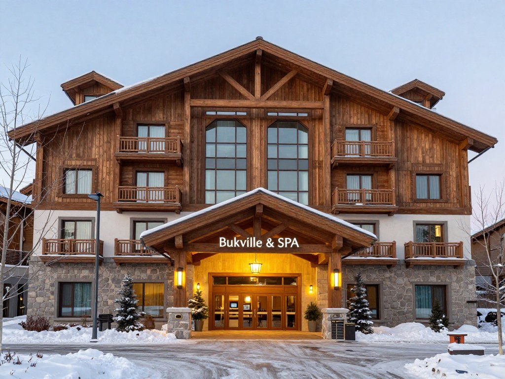 Фасад отеля Bukville Hotel & SPA в зимний период