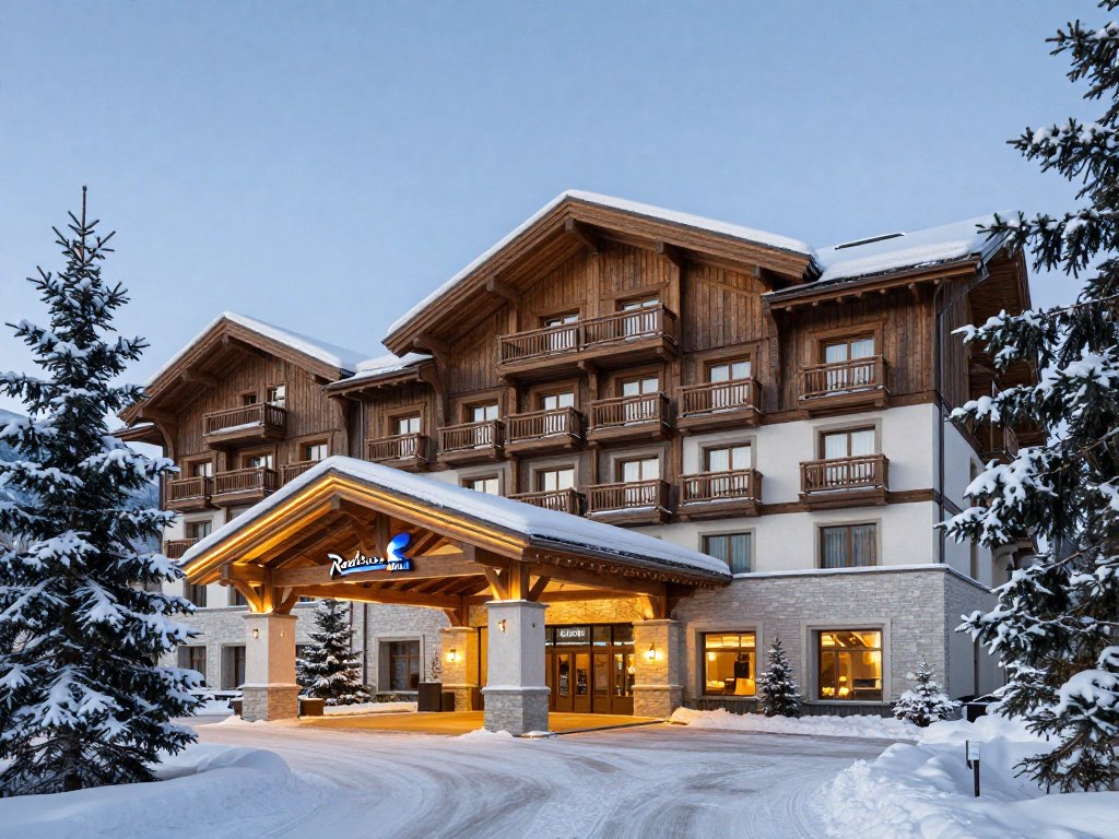 Фасад отеля Radisson Blu Resort Bukovel зимой