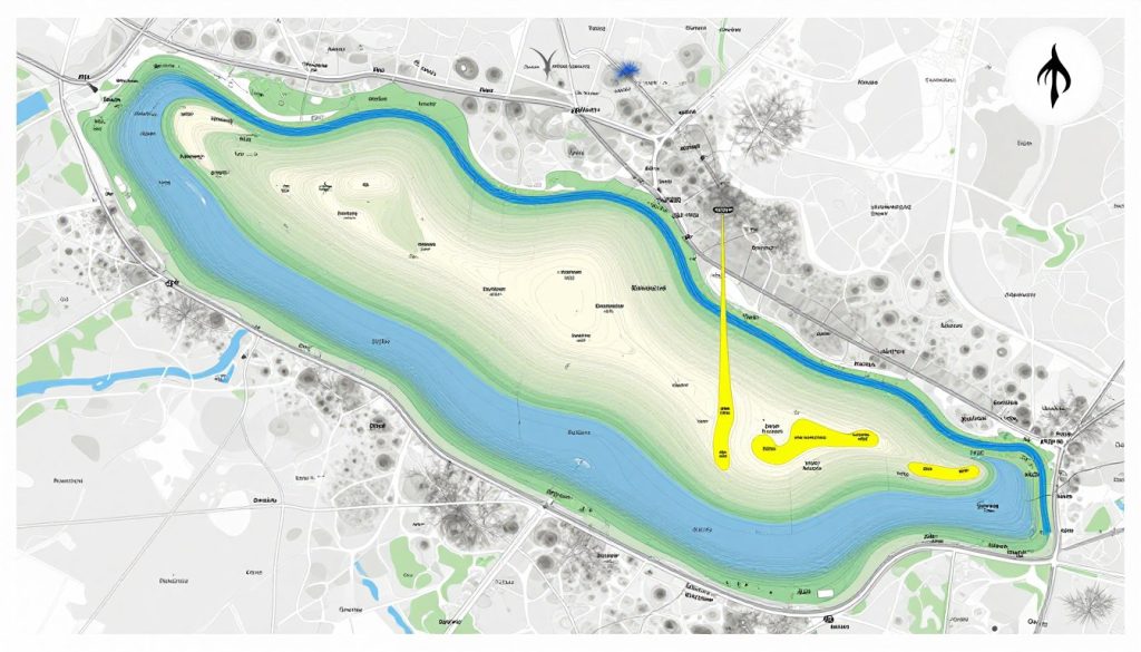 Карта Кременчугского водохранилища с отмеченными перспективными местами для зимней рыбалки