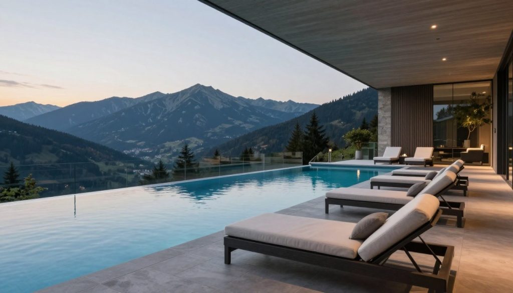 Панорамный бассейн в Mountain Residence Wellness & SPA с видом на горы