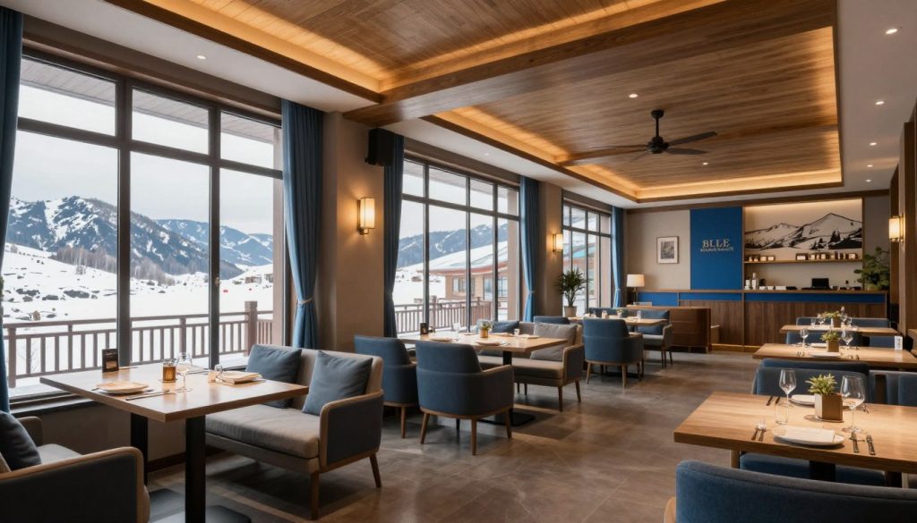 Ресторан отеля BLUE mountain с панорамными окнами