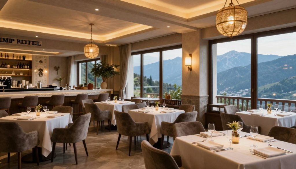 Ресторан отеля Olimp Hotel с видом на горы